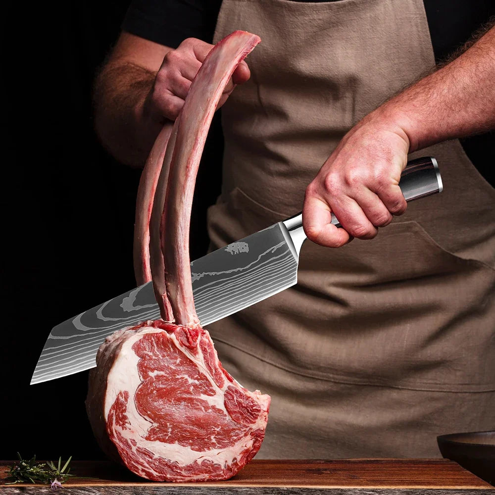 Cuchillo con patrón damasco y mango de madera de colores – vista 6